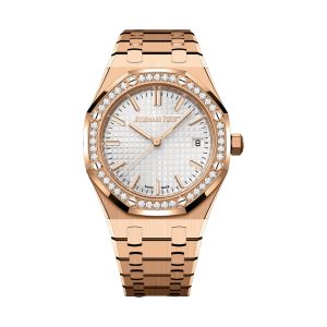 Audemars Piguet Royal Oak Selfwinding 18K Rose Gold Factory Diamond Bezel Silver Dial 34mm 77451OR.ZZ.1361OR.03
