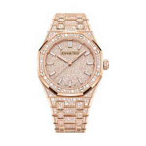 Audemars Piguet Royal Oak Selfwinding 18K Rose Gold Factory Baguette Diamond Paved Dial & Bracelet 34mm 77452OR.ZZ.1365OR.01