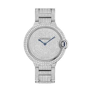 Cartier Ballon Bleu 18K White Gold Full Diamond Pave Case & Bracelet 42mm HPI00582