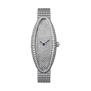 Cartier Baignoire Allongée 18K White Gold Full Diamond Pave Bracelet 47mm HPI01306
