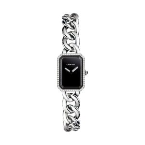 Chanel Premiere Stainless Steel Chain Bracelet Black Lacquer Dial H3252