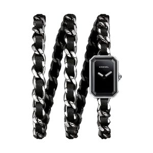Chanel Premiere Rock Stainless Steel Black Lacquer Dial Chain H3749