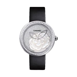 Chanel Mademoiselle Prive Camelia 18K White Gold Blue Embroidery Dial H4319