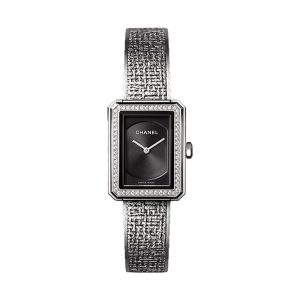 Chanel BOYFRIEND TWEED Stainless Steel Diamond Bezel Small Bracelet H4877