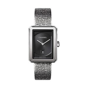 Chanel BOYFRIEND TWEED Stainless Steel Medium Case Black Dial H4878