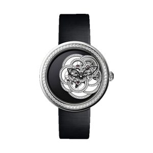 Chanel Mademoiselle Prive Camelia Skeleton 18K White Gold Black Satin Strap H5471