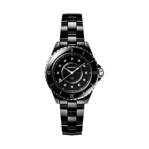 Chanel J12 Quartz Black Ceramic 12 Diamond Markers 33mm H5701