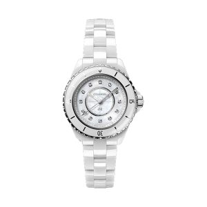Chanel J12 Quartz White Ceramic Mother-of-Pearl 12 Diamond Markers 33mm H5704