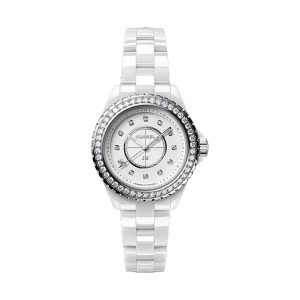 Chanel J12 Quartz White Ceramic Steel Diamond Bezel 33mm H6418