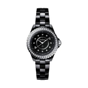 Chanel J12 Quartz Black Ceramic Steel Diamond Bezel 33mm H6419
