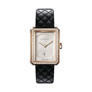 Chanel BOYFRIEND 18K Beige Gold Diamond Bezel Opaline Dial 34.6x26.7mm H6591