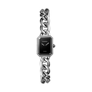 Chanel Premiere Gourmette Chain Stainless Steel Diamond Bezel Small 20x15mm H7021