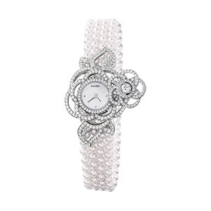 Chanel Camelia Jewelry Secret Watch 18K White Gold Medium Satin Strap J10741