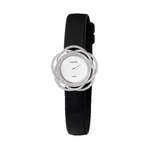 Chanel Camelia Jewelry Quartz Mini 18K White Gold Diamond Camellia Satin J10943