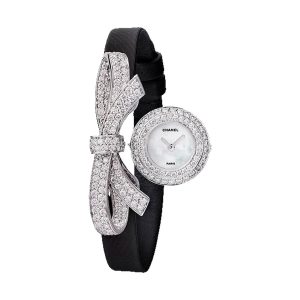 Chanel Ruban Jewelry Quartz Ribbon Motif 18K White Gold Black Satin J11129