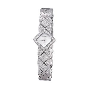 Chanel Coco Crush Jewelry Quartz 18K White Gold Quilted Motif Diamond Watch J11392