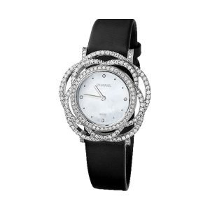 Chanel Camelia Jewelry Watch Embroidered Camellia Motif 18K White Gold J4281