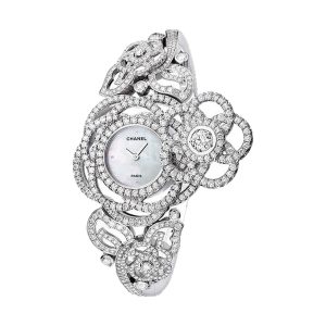 Chanel Camelia Jewelry Secret Watch 18K White Gold Diamond Embroidered Motif J4293