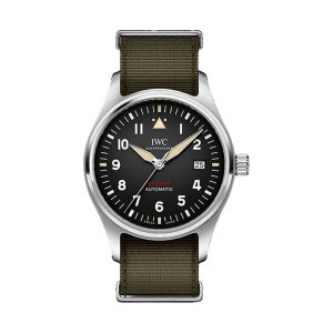 IWC Pilot's Watch Automatic Spitfire Stainless Steel Black Dial Green Textile Strap 39mm IW326801