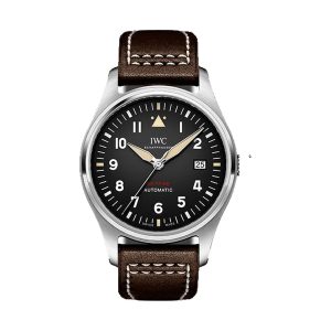 IWC Pilot's Watch Automatic Spitfire Stainless Steel Black Dial Brown Strap 39mm IW326803