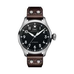 IWC Big Pilot's Watch 43 Stainless Steel Black Dial Brown Strap 43mm IW329301