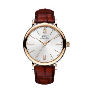 IWC Portofino Automatic 34 18K 5N Gold Silver Dial Burgundy Strap 34mm IW357401