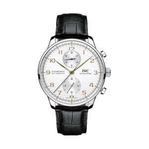 IWC Portugieser Chronograph Stainless Steel Silver Dial Black Strap 41mm IW371604