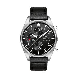 IWC Pilot's Watch Chronograph Stainless Steel Black Dial Santoni Strap 43mm IW377709