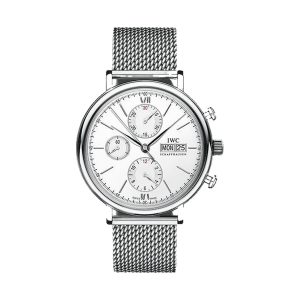 IWC Portofino Chronograph Stainless Steel Silver Dial Mesh Bracelet 42mm IW391028