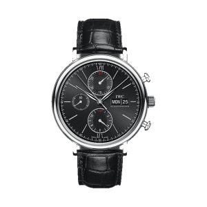 IWC Portofino Chronograph Stainless Steel Black Dial Black Leather Strap 42mm IW391029