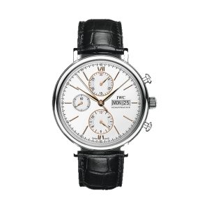 IWC Portofino Chronograph Stainless Steel Silver Dial Black Leather Strap 42mm IW391031