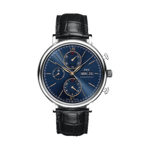 IWC Portofino Chronograph Stainless Steel Blue Dial Black Leather Strap 42mm IW391036