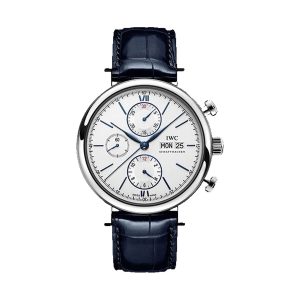 IWC Portofino Chronograph Stainless Steel Silver Dial Blue Leather Strap 42mm IW391037