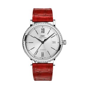 IWC Portofino Midsize Automatic Stainless Steel Diamond Bezel Red Strap 37mm IW458109