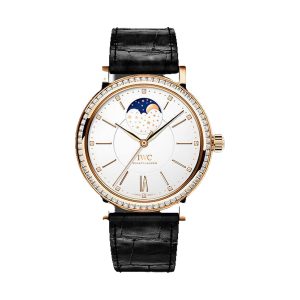 IWC Portofino Automatic Moon Phase 37 18K 5N Gold Diamond Bezel Black Strap 37mm IW459009