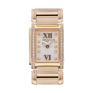 Patek Philippe Twenty~4 Quartz 18K Rose Gold Factory Diamond Bezel & Bracelet Chocolate Brown Dial 22x26mm 4908/11R-011