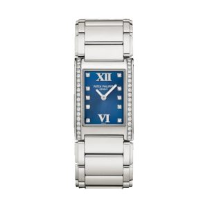 Patek Philippe Twenty~4 Quartz Stainless Steel Factory Diamond Bezel Blue Dial 25x30mm 4910/10A-012