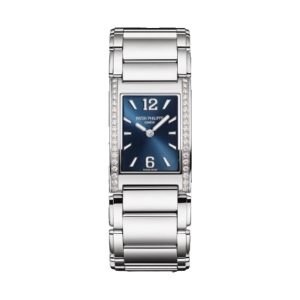 Patek Philippe Twenty~4 Quartz Stainless Steel Factory Diamond Bezel Sunburst Blue Dial 25x30mm 4910/1200A-001