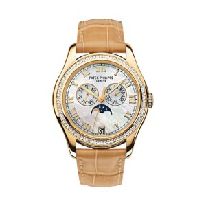 Patek Philippe Complications Ladies Annual Calendar Moon Phase 18K Yellow Gold Diamond Bezel White MOP Dial 37mm 4936J-001