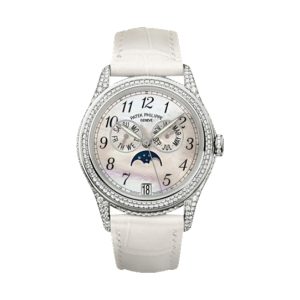 Patek Philippe Complications Ladies Annual Calendar 18K White Gold Factory Diamond Case & Bezel White MOP Dial 37mm 4937G-001
