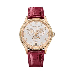 Patek Philippe Complications Ladies Annual Calendar 18K Rose Gold Factory Diamond Bezel Silvery Opaline Dial 38mm 4947R-001