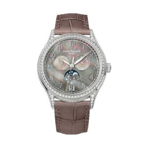 Patek Philippe Complications Ladies Annual Calendar 18K White Gold Diamond Bezel Black Tahitian MOP Dial 38mm 4948G-001