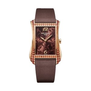 Patek Philippe Gondolo Serata Quartz 18K Rose Gold Spessartite Garnet Bezel Brown Floral Dial 28.6mm 4962/200R-001