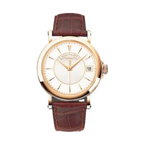 Patek Philippe Calatrava Officer's Dust Cover 18K Rose Gold Silvery Opaline Sunburst Center Dial 38mm 5153R-001