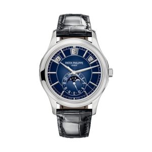 Patek Philippe Complications Annual Calendar Moon Phase 18K White Gold Sunburst Blue Dial 40mm 5205G-013