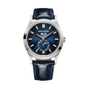Patek Philippe Complications Annual Calendar 18K White Gold Blue Sunburst Dial Baguette Diamond Markers 38.5mm 5396G-017