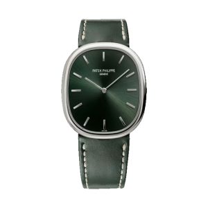 Patek Philippe Golden Ellipse Large Size 18K White Gold Sunburst Olive Green Dial 34.5mm 5738G-001