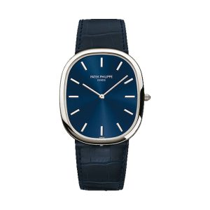 Patek Philippe Golden Ellipse Large Size 950 Platinum Blue Sunburst Dial 34.5mm 5738P-001