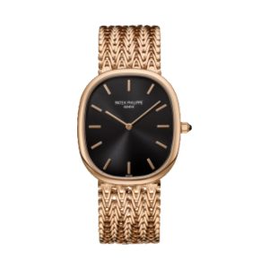 Patek Philippe Golden Ellipse Large Size 18K Rose Gold Black Dial Chain-Link Bracelet 34.5mm 5738/1R-001