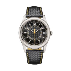 Patek Philippe Calatrava Graphic Geometry 18K White Gold Ebony Black Carbon Motif Yellow Accent Dial 40mm 6007G-001